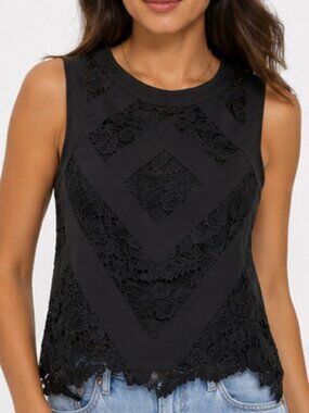 Rodeo Show Black Lace Silk Trim Sleeveless Top AU 8/ US 4